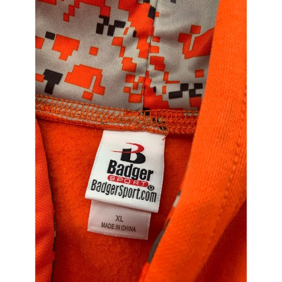 Bright Orange Digital Camo Sleeve Hoodie Men's Athletic Pullover Sweatshirt - Picture 9 of 10